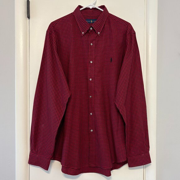 Ralph Lauren Polo Men's Classic Red/Black Gingham L/S Button-Down Shirt XL Pony - Picture 1 of 10